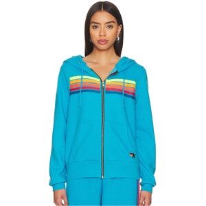 Aviator Nation 5 Stripe Zip Hoodie Sweatshirt